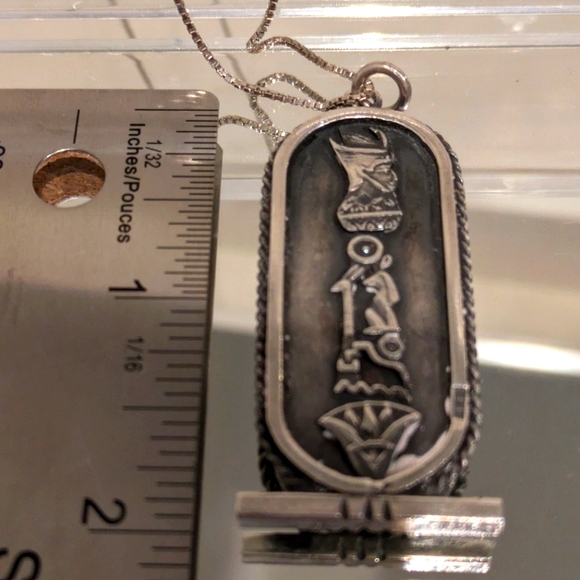 Oxidized Silver - Vintage Egyptian Hieroglyphics Pendant - Picture 5 of 5